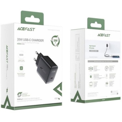 мережевий зарядний пристрій acefast a1 pd20w (1type-c) (чорний) 