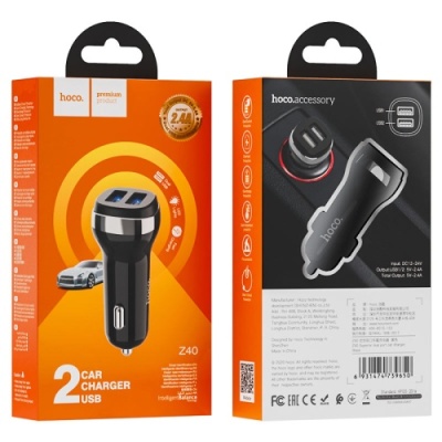 Автомобільний Зарядний Пристрій Hoco Z40 2USB/2.4A (Чорний)