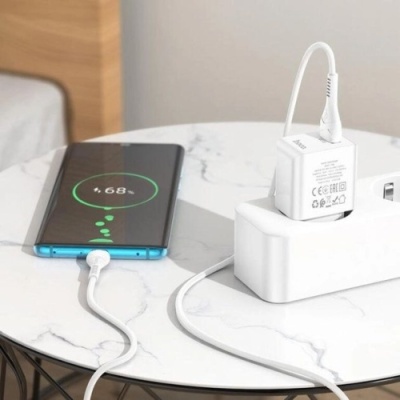мережевий зарядний пристрій hoco c98a 1usb/18w/qc3.0 + (usb - type-c) (білий) 
