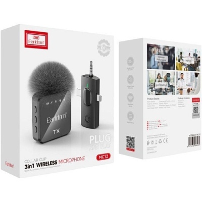 мікрофон петличний бездротовий earldom et-mc-12 bluetooth 5.2 3in1 black 