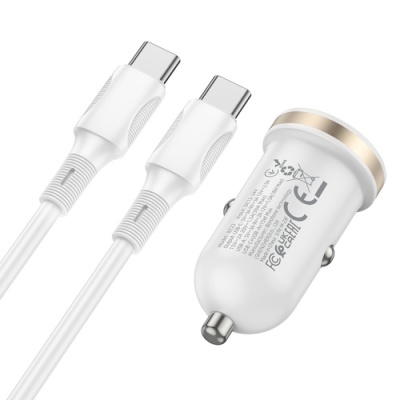 Автомобільний Зарядний Пристрій Borofone BZ22 1USB/18W/QC3.0 + 1Type-C/30W/PD + (Type-C - Type-C) (Бiлий)