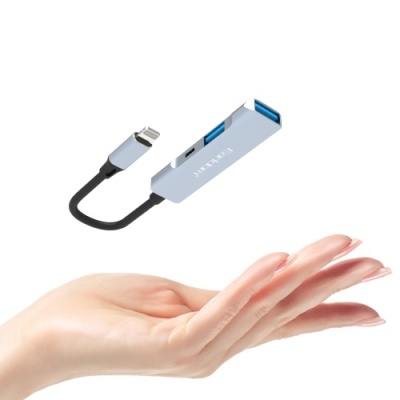 usb hub earldom et-hub11 lightning  to 2xusb 2.0 + usb-c (сірий) 