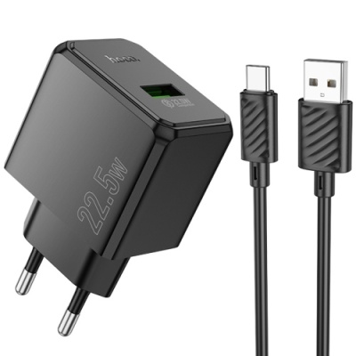 мережевий зарядний пристрій hoco cs17a 1usb/22.5w/qc3.0 + (usb - type-c) multi-protocol (чорний) 
