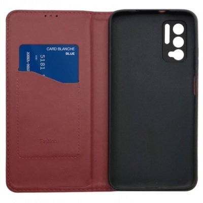 Купить чохол-книжка leather fold для xiaomi redmi note 10 5g (темно-червоний) онлайн