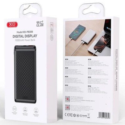 додаткова батарея power bank xo pb308 10000mah pd20w+qc3.0 22.5w (чорний) 