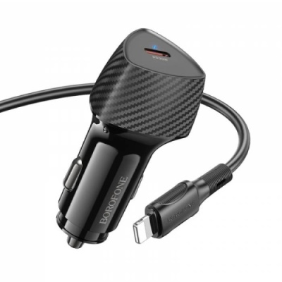 Автомобільний Зарядний Пристрій Borofone BZ31B 1Type-C/30W/PD + (Type-C - Lightning) (Чорний)