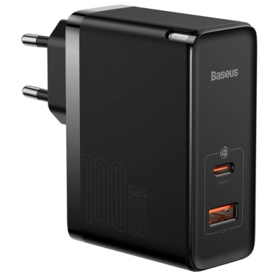 мережевий зарядний пристрій baseus gan5 pro fast charger (ccgp090201) 1usb/30w/qc4.0 + 1type-c/65w/pd3.0 + (type-c - type-c)5a (чорний) 