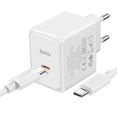 мережевий зарядний пристрій hoco cs13a 1type-c/20w/pd + (type-c - type-c) (бiлий) 