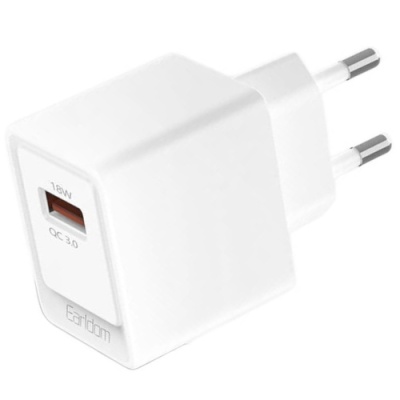 мережевий зарядний пристрій earldom es-eu45 1usb/18w/qc3.0 (білий) 