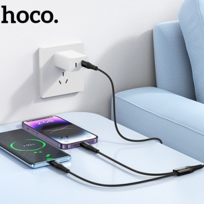 кабель hoco x123 2in1 type-c - lightning + type-c 1м (чорний) 