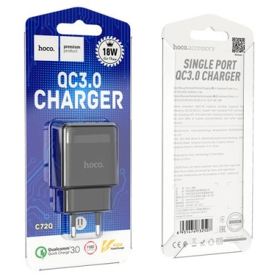 мережевий зарядний пристрій hoco c72q 1usb/18w/qc3.0 (чорний) 