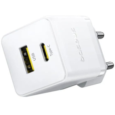 мережевий зарядний пристрій baseus palm fast charger (p1011160a213-01) 1usb/qc3.0 + 1type-c/pd 30w + (type-c - type-c 60w) (білий) 