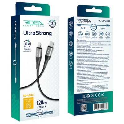 кабель ridea rc-us42 ultrastrong type-c - lightning 30w 1.2m (чорний) 
