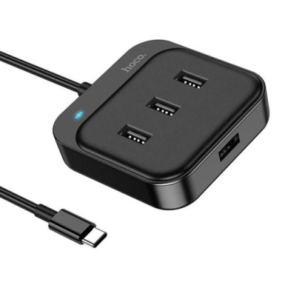 usb hub hoco hb31 easy 4-in-1 converter (type-c to usb2.0*4) 0,2m. black 