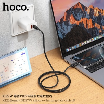 кабель hoco x122 silicone type-c - lightning 27w/1m (чорний) 