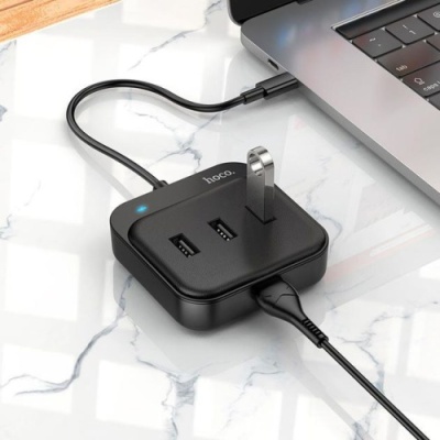 usb hub hoco hb31 easy 4-in-1 converter (type-c to usb2.0*4) 0,2m. black 