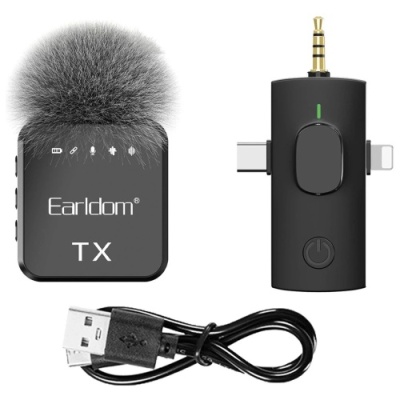 мікрофон петличний бездротовий earldom et-mc-12 bluetooth 5.2 3in1 black 