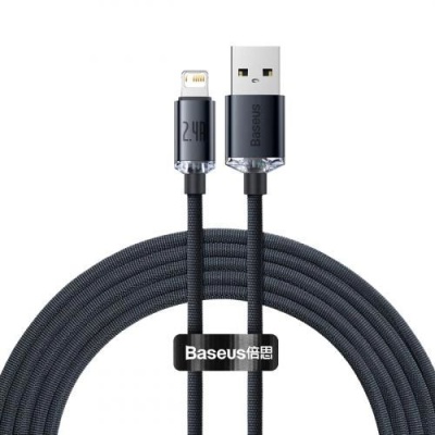 кабель baseus crystal shine usb - lightning 2.4a/2m (cajy000101) (black) 
