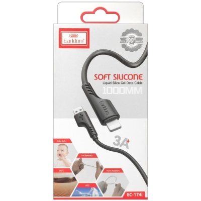 кабель earldom ec-174i soft silicone usb - lightning 3a/1m (чорний) 
