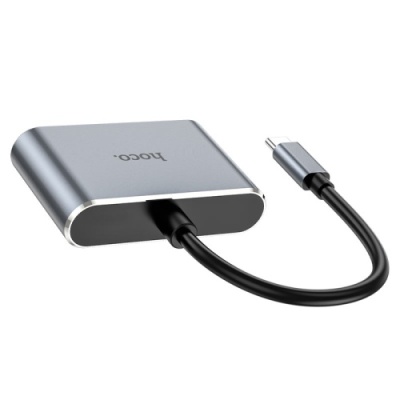 usb hub hoco hb29 type-c easy-lead type-c multifunction converter(hdtv+vga) metal grey 