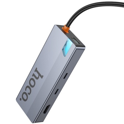 usb hub hoco hb52 type-c 8-in-1 (hdtv+rj45-100mbps+sd/tf+pd+type-c3.0+usb3.0*2) (сірий) 