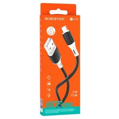 кабель borofone bx79 silicone usb - microusb 2.4a/1m (чорний) 