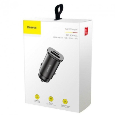Автомобільний Зарядний Пристрій Baseus Circular Plastic A PPS (CCALL-YS01) 1USB/30W/QC4.0 + 1Type-C/30W/PD (Black)