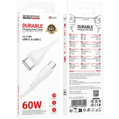 кабель borofone bx121 type-c - type-c 60w/1m (білий) 