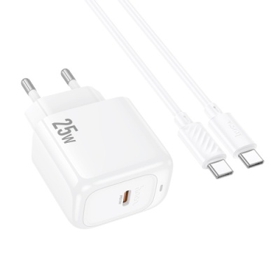 мережевий зарядний пристрій hoco cs53a 1type-c/25w/pd + (type-c - type-c) (бiлий) 