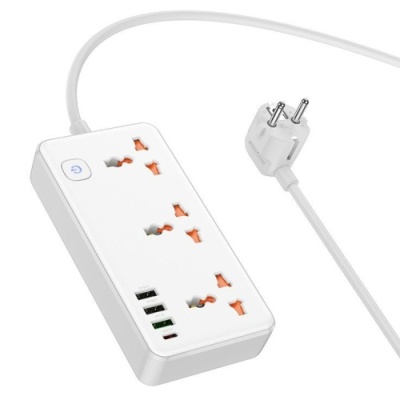 мережевий подовжувач hoco ac8a pd30w/qc18w/1c3a 1.5m (білий) 