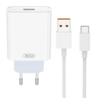 мережевий зарядний пристрій xo l164 1usb/120w + (usb - type-c) (бiлий) 