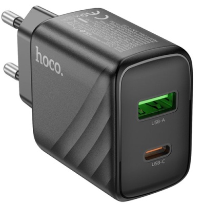 мережевий зарядний пристрій hoco cs23a 1usb/18w/qc3.0 + 1type-c/30w/pd (чорний) 