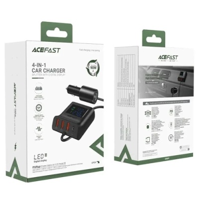 Автомобільний Зарядний Пристрій Acefast B8 4in1 HUB+PD+QC 3.0 (1 Type-C/3 USB/3A/114W) (чорний)
