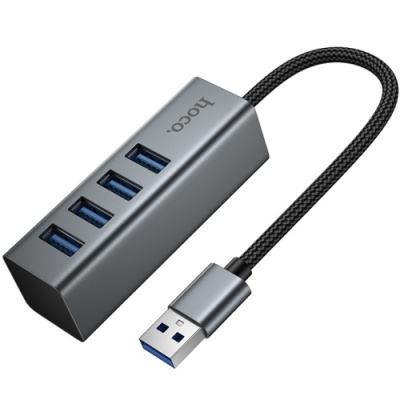 usb hub hoco hb1b 4in1 (usb to usb3.0*4) (сірий) 