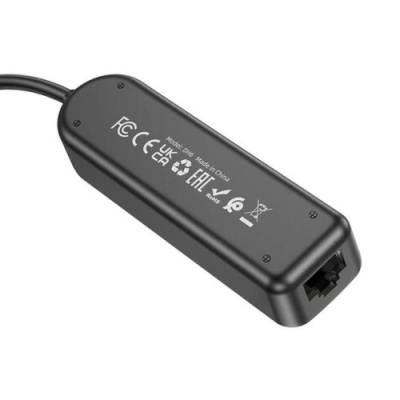 usb hub borofone dh6 (usb to usb3.0*3+rj45) 1,2м - чорний 