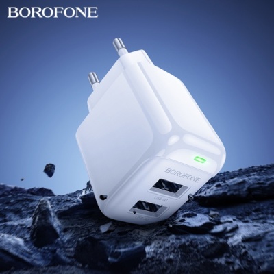мережевий зарядний пристрій borofone bas41a 2usb/12w/2.4a (білий) 