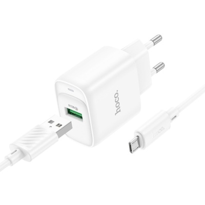 мережевий зарядний пристрій hoco c140a 1usb/18w/qc3.0 + (usb - microusb) (білий) 