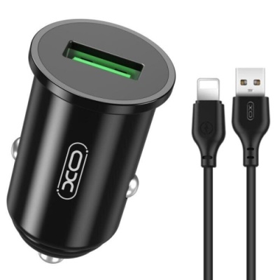 Автомобільний Зарядний Пристрій XO TZ12/CC35 1USB/18W/QC3.0 + (USB - Lightning) (Чорний)