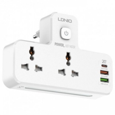 мережевий перехідник із нічником ldnio sc2311 2 port/1pd/1 qc 3.0/1 usb/ 2 psocket/ led lamp (white) 