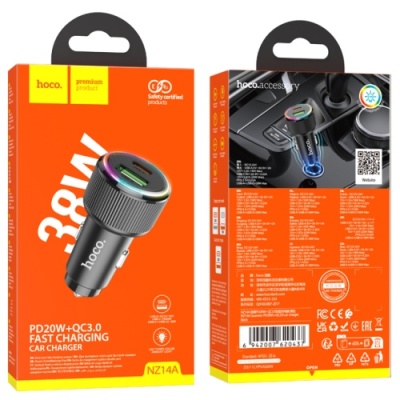Автомобільний Зарядний Пристрій Hoco NZ14A 1USB/18W/QC3.0 + 1Type-C/20W/PD (Чорний)