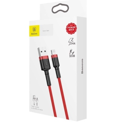 кабель baseus cafule usb - lightning 2.4a/0.5m (calklf-a09) (red-black) 