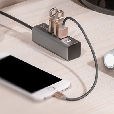 usb hub hoco hb1 line machine 4usb (сірий) 
