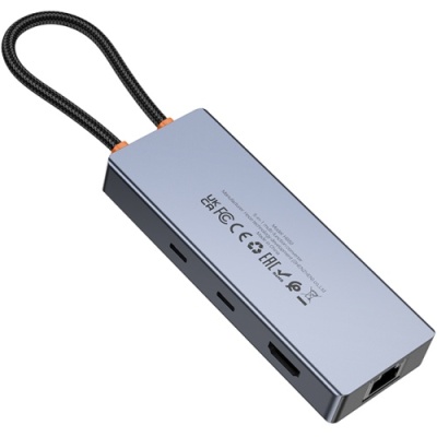 usb hub hoco hb52 type-c 8-in-1 (hdtv+rj45-100mbps+sd/tf+pd+type-c3.0+usb3.0*2) (сірий) 