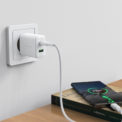 мережевий зарядний пристрій acefast a25 pd20w (1type-c/usb/3a) (білий) 