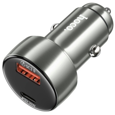 Автомобільний Зарядний Пристрій Hoco Z50 PD30W+QC3.0 (1Type-C/1USB/3A/48W) (сірий)