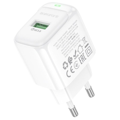 мережевий зарядний пристрій borofone bas42a 1usb/18w/qc3.0 (білий) 