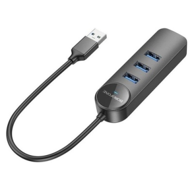 usb hub borofone dh6 (usb to usb3.0*3+rj45) 1,2м - чорний 