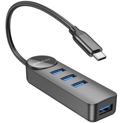 usb hub borofone dh5 4-in-1 (type-c to usb3.0*4) 0.2m (чорний) 