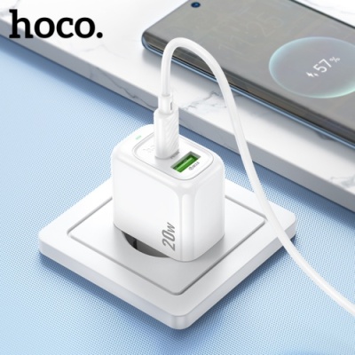 мережевий зарядний пристрій hoco cs54a 1usb/18w/qc3.0 + 1type-c/20w/pd (білий) 