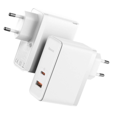 мережевий зарядний пристрій baseus gan5 fast charger (ccgp090202) 1usb/60w/qc4.0 + 1type-c/100w/pd + (type-c - type-c) (білий) 